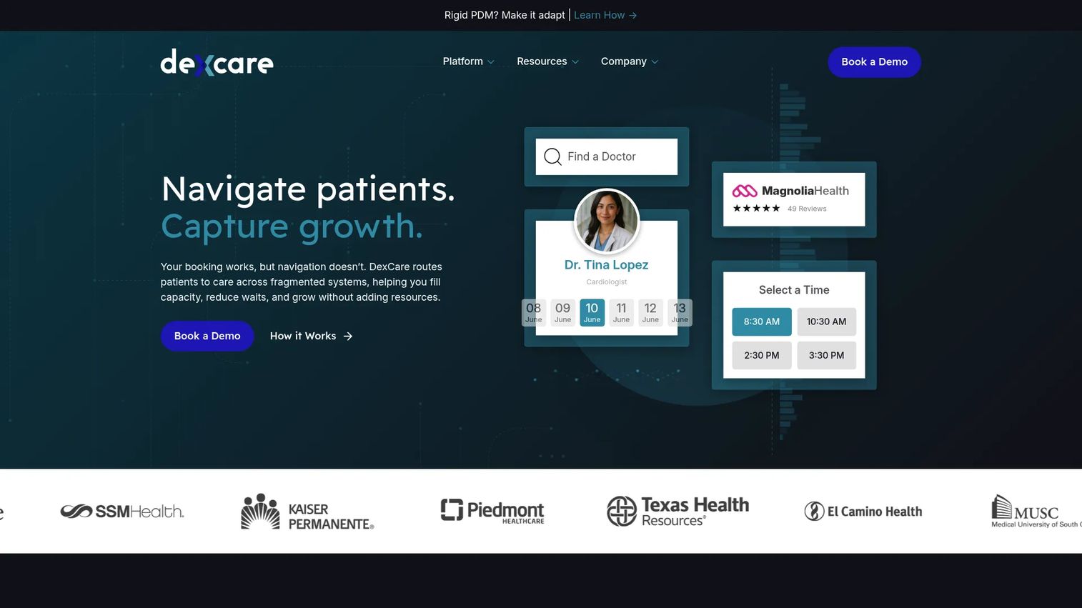 DexCare healthcare access and patient navigation platform homepage