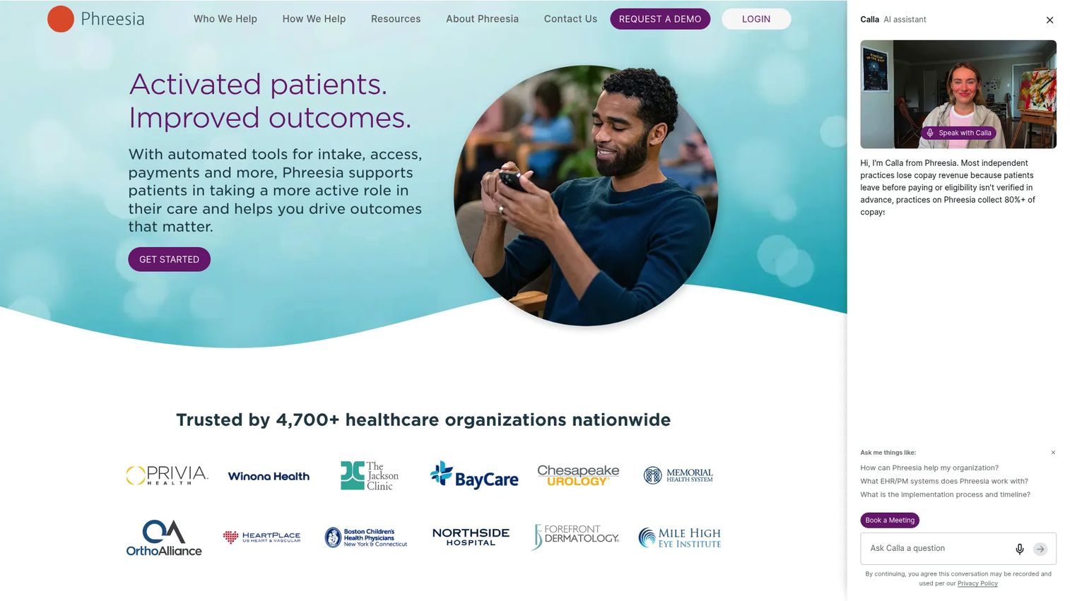 Phreesia patient intake and scheduling platform homepage