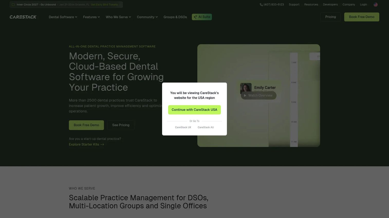 CareStack dental practice management software homepage