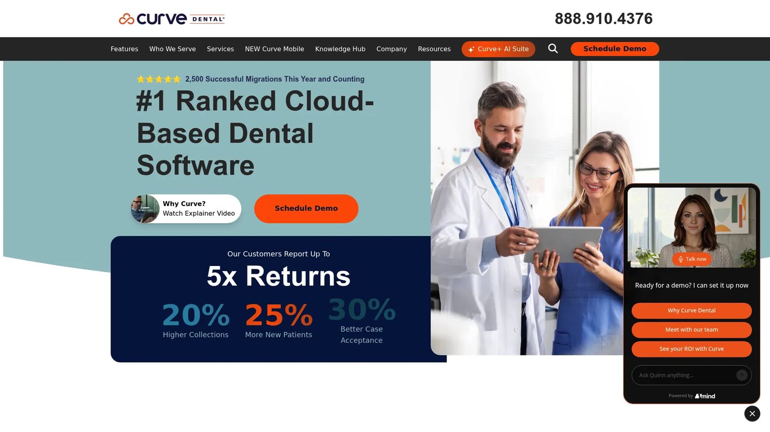 Curve Dental cloud practice management homepage
