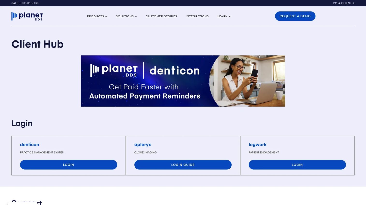 Denticon multi-location dental software homepage