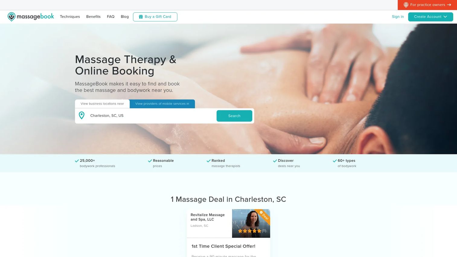 MassageBook massage booking software homepage