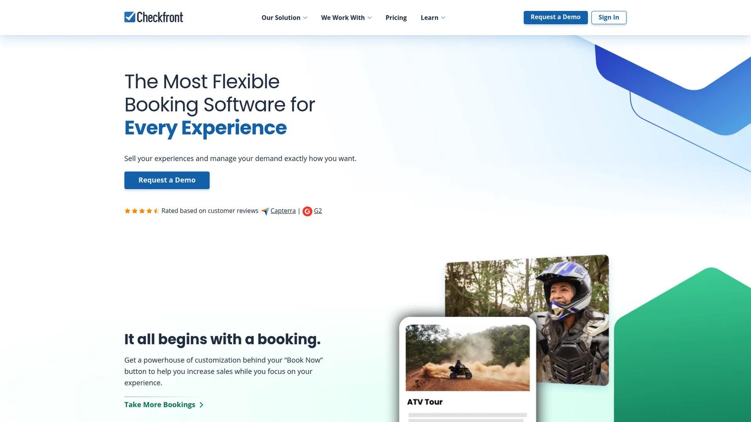 Checkfront booking management software homepage