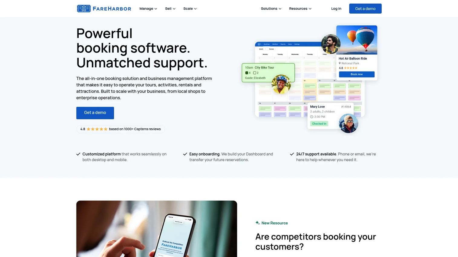 FareHarbor reservation and booking platform homepage