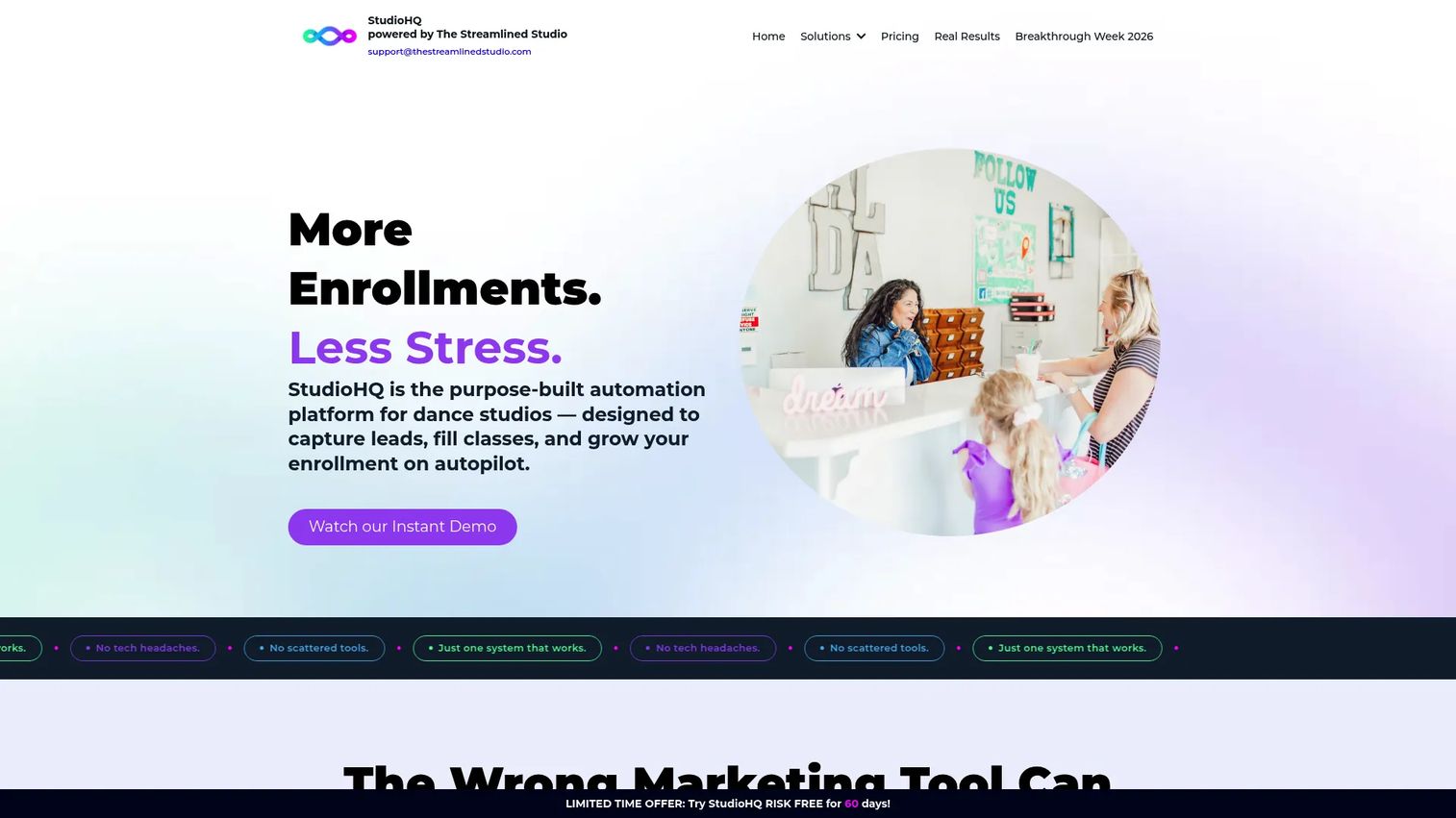 DanceStudioHQ dance studio software homepage