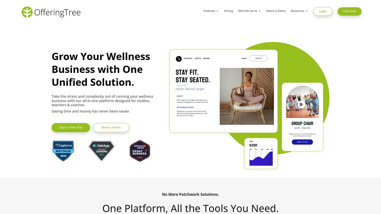 OfferingTree all-in-one wellness software with website builder homepage