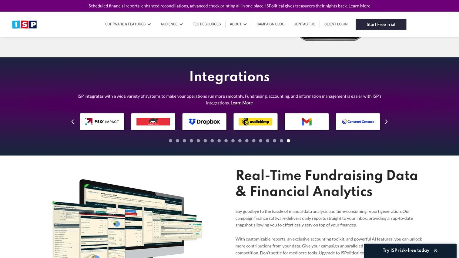 ISPolitical campaign finance and compliance software homepage