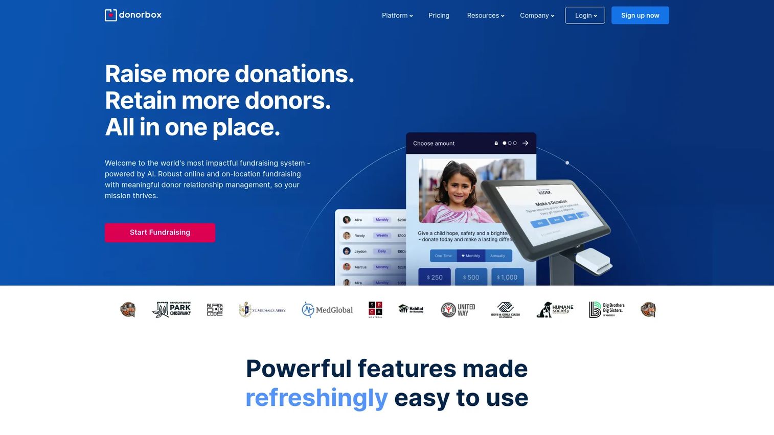 Donorbox donation and fundraising platform homepage