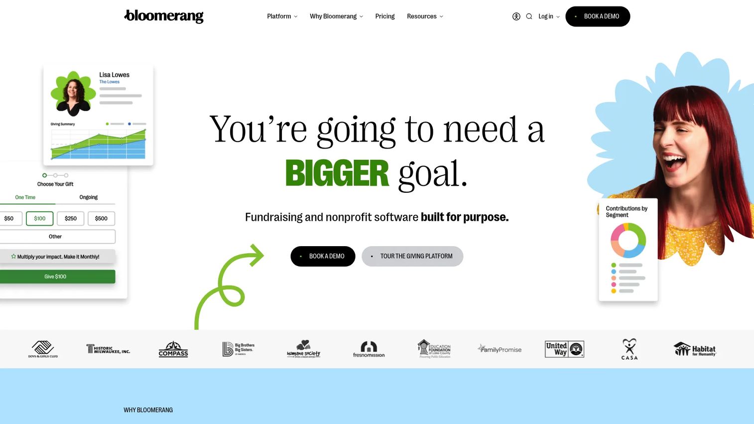 Bloomerang Fundraising nonprofit software homepage