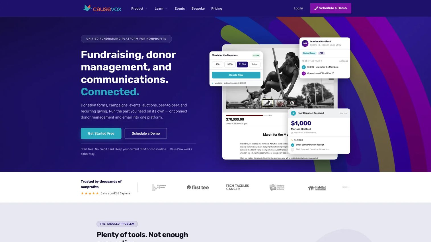 CauseVox unified fundraising platform homepage