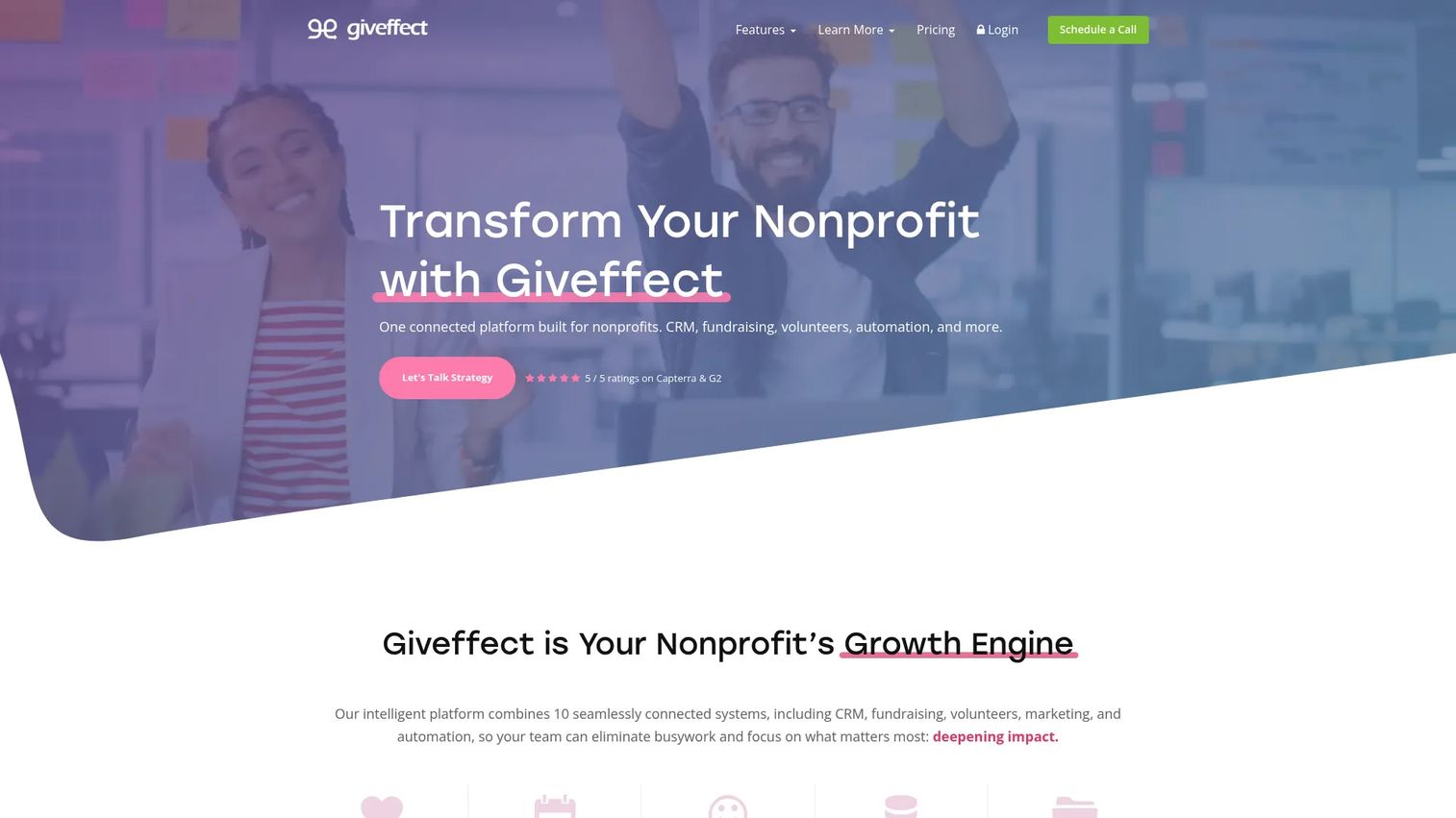 Giveffect all-in-one nonprofit software homepage