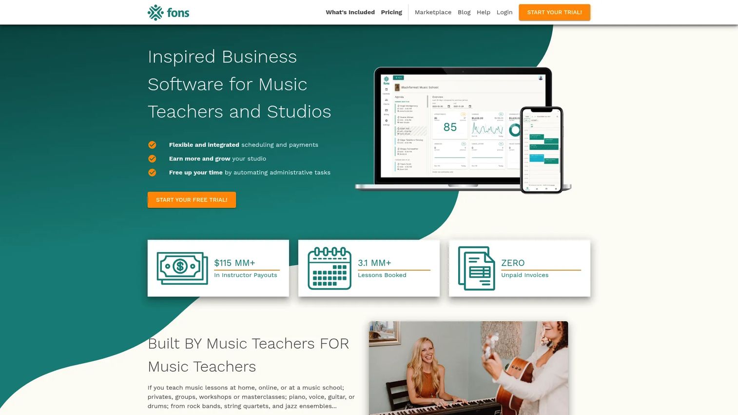 Fons music studio management software homepage