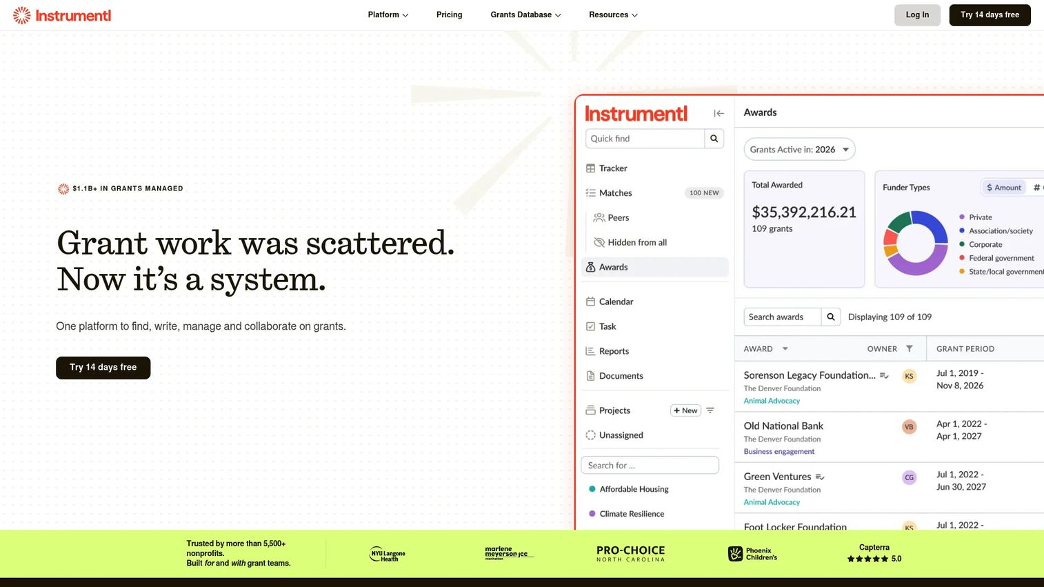 Instrumentl grant discovery and management platform