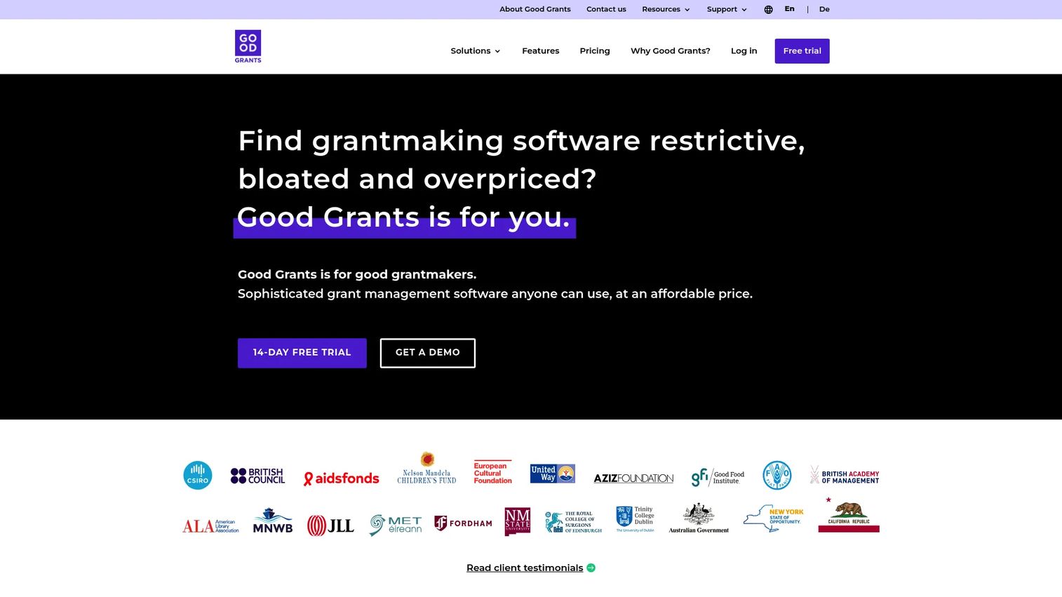 Good Grants grant management software homepage