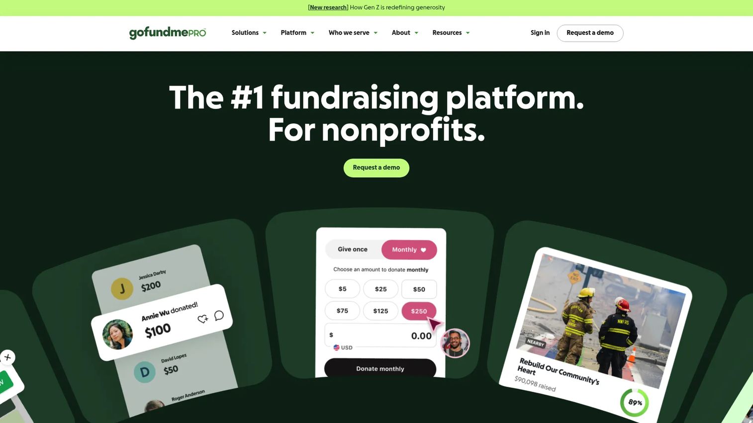 GoFundMe Pro nonprofit online fundraising platform homepage