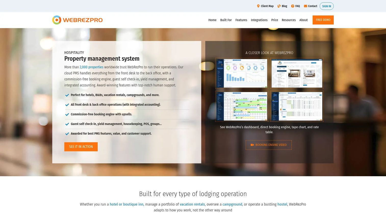 WebRezPro cloud property management system homepage
