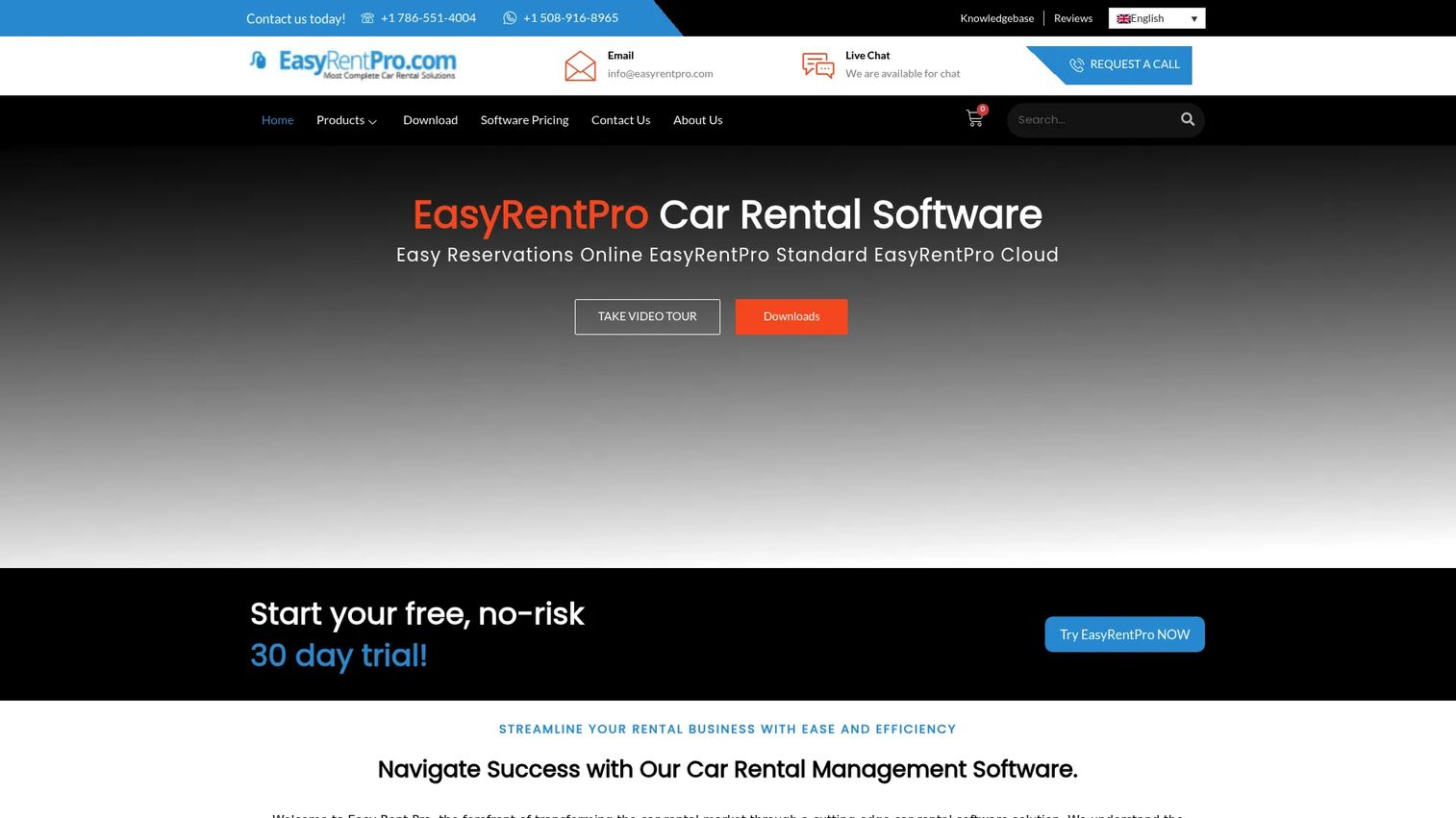 Easy Rent Pro car rental software homepage