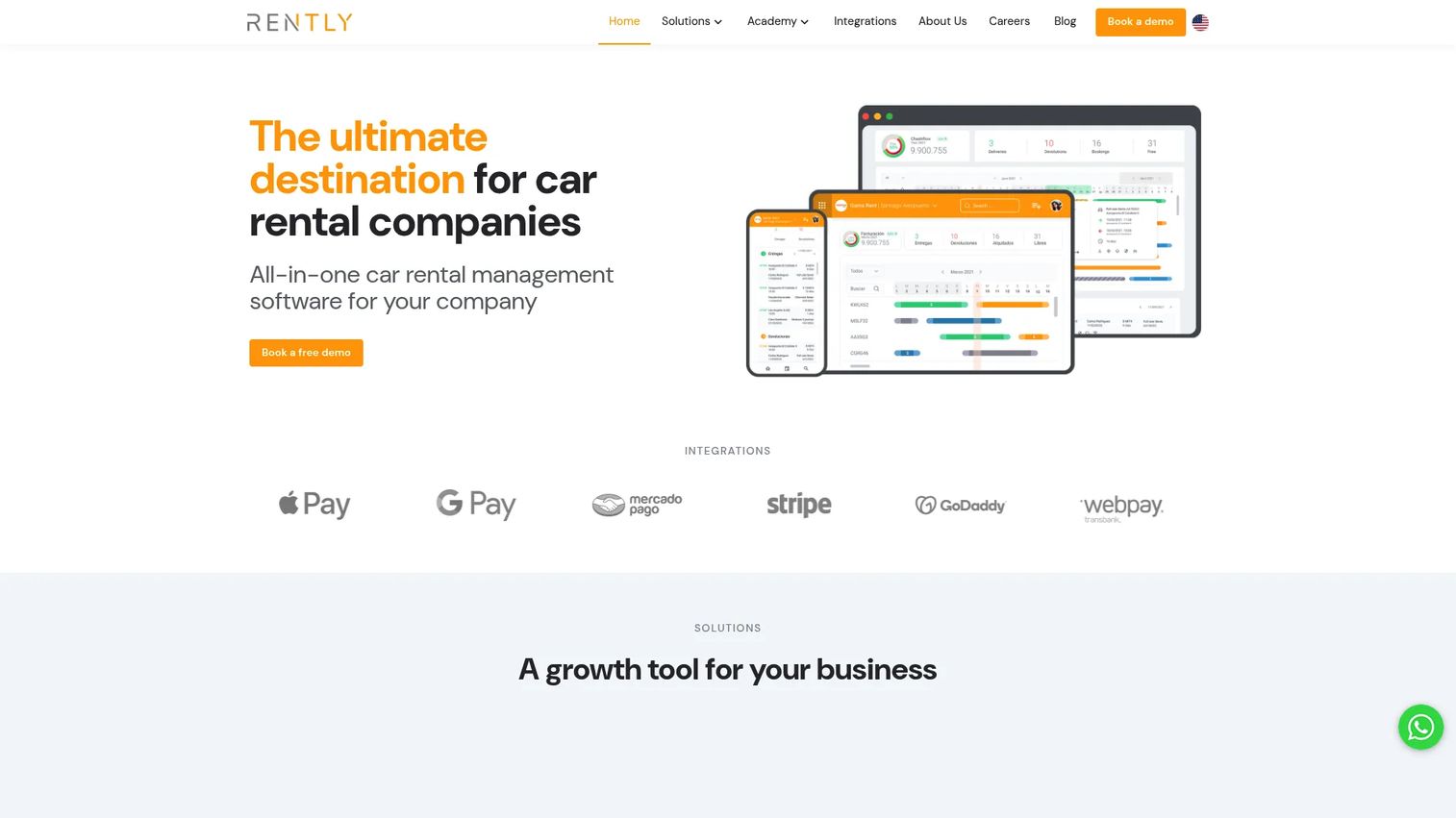 Rently car rental software homepage