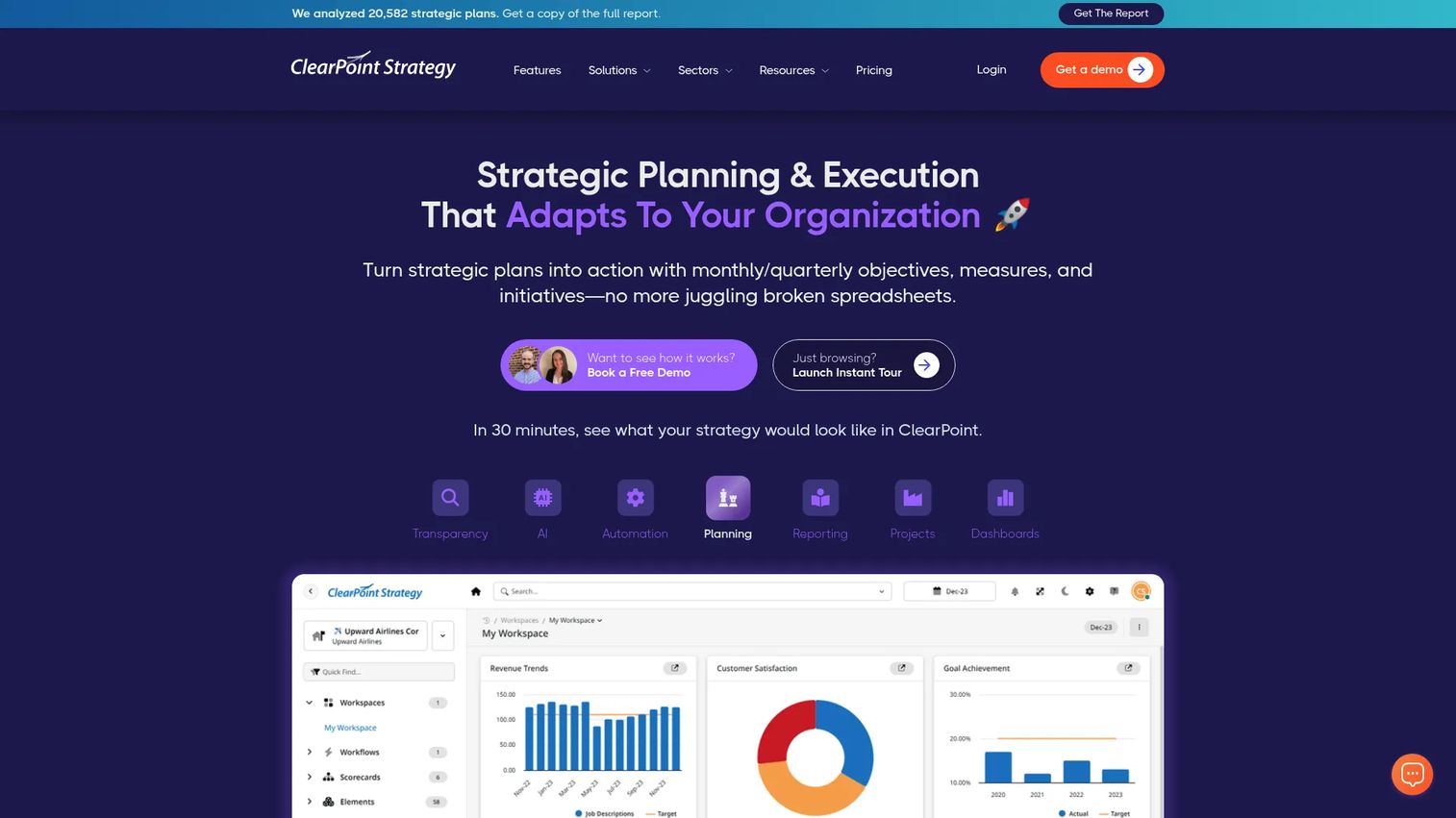 ClearPoint strategy execution and reporting software homepage