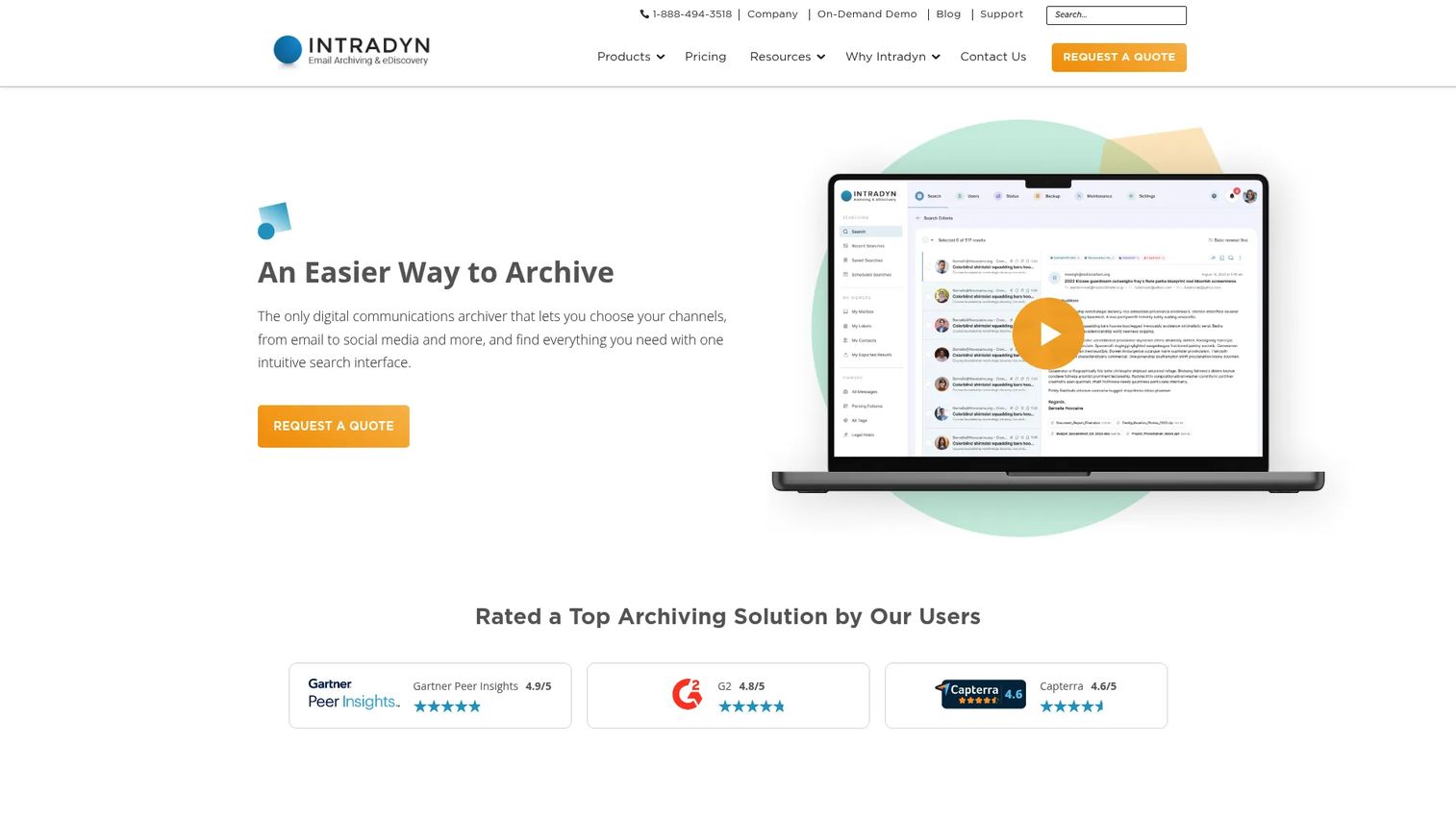 Intradyn archiving and compliance software homepage