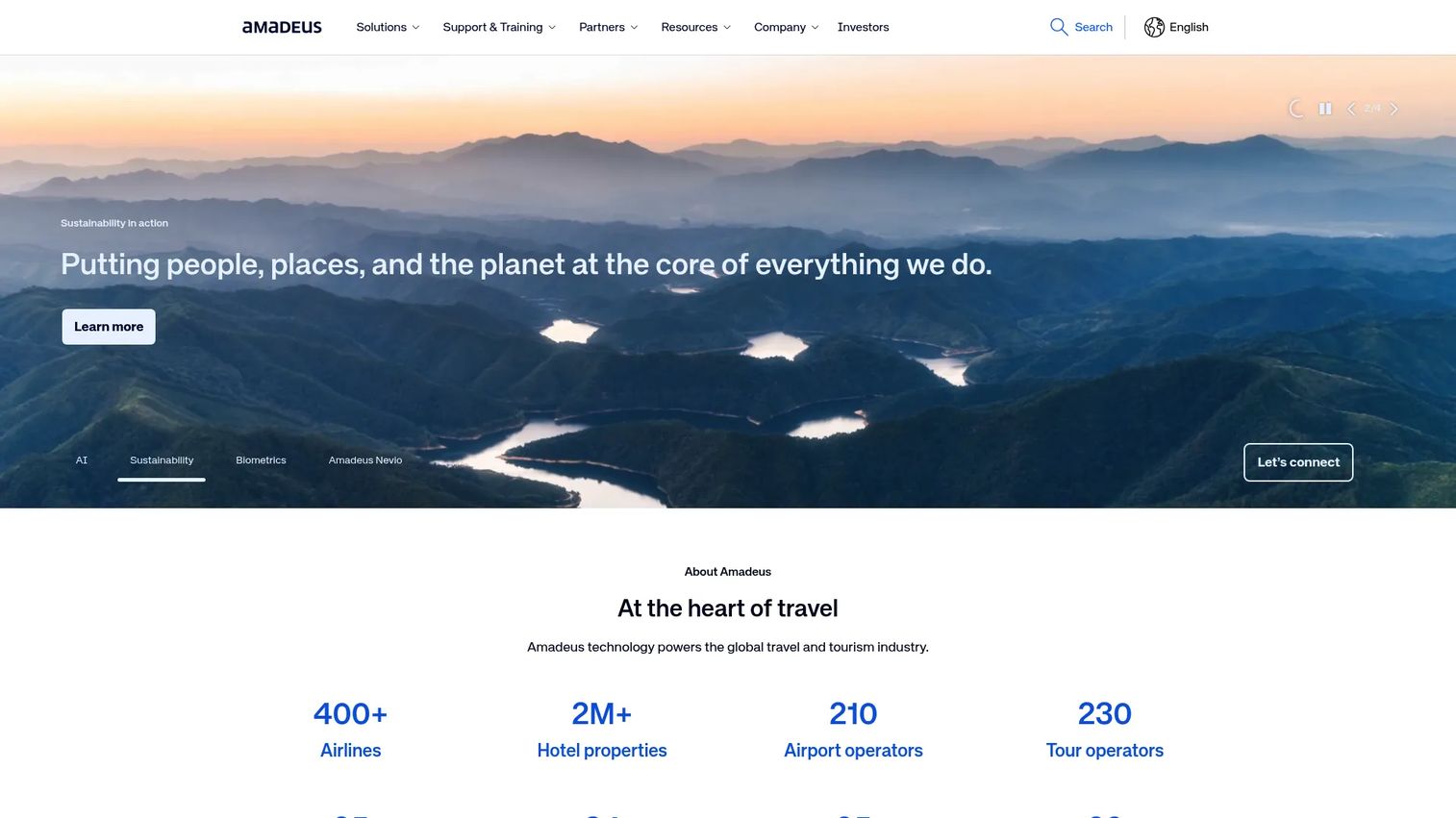 Amadeus travel technology platform homepage