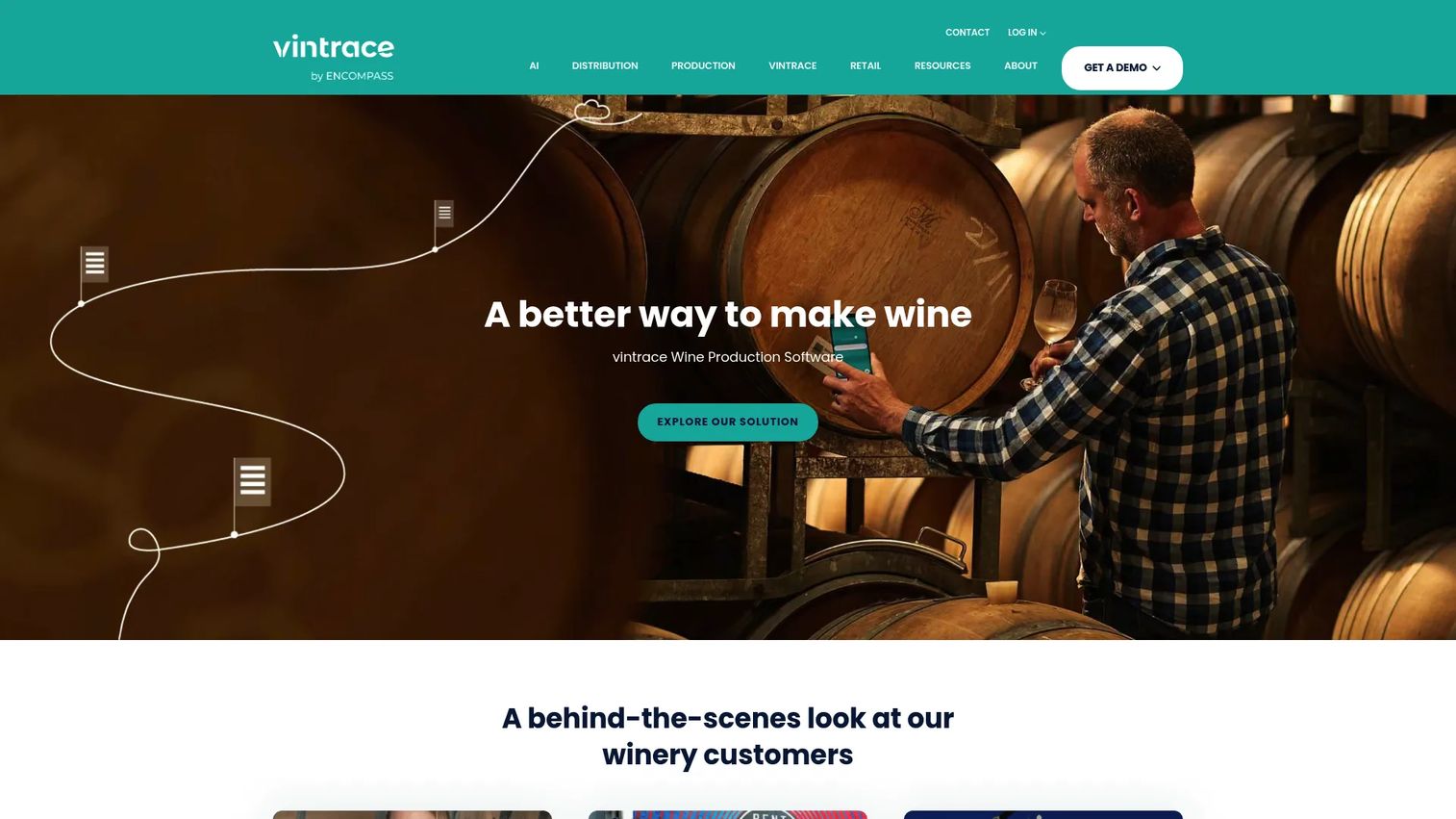 vintrace cloud winery management software homepage