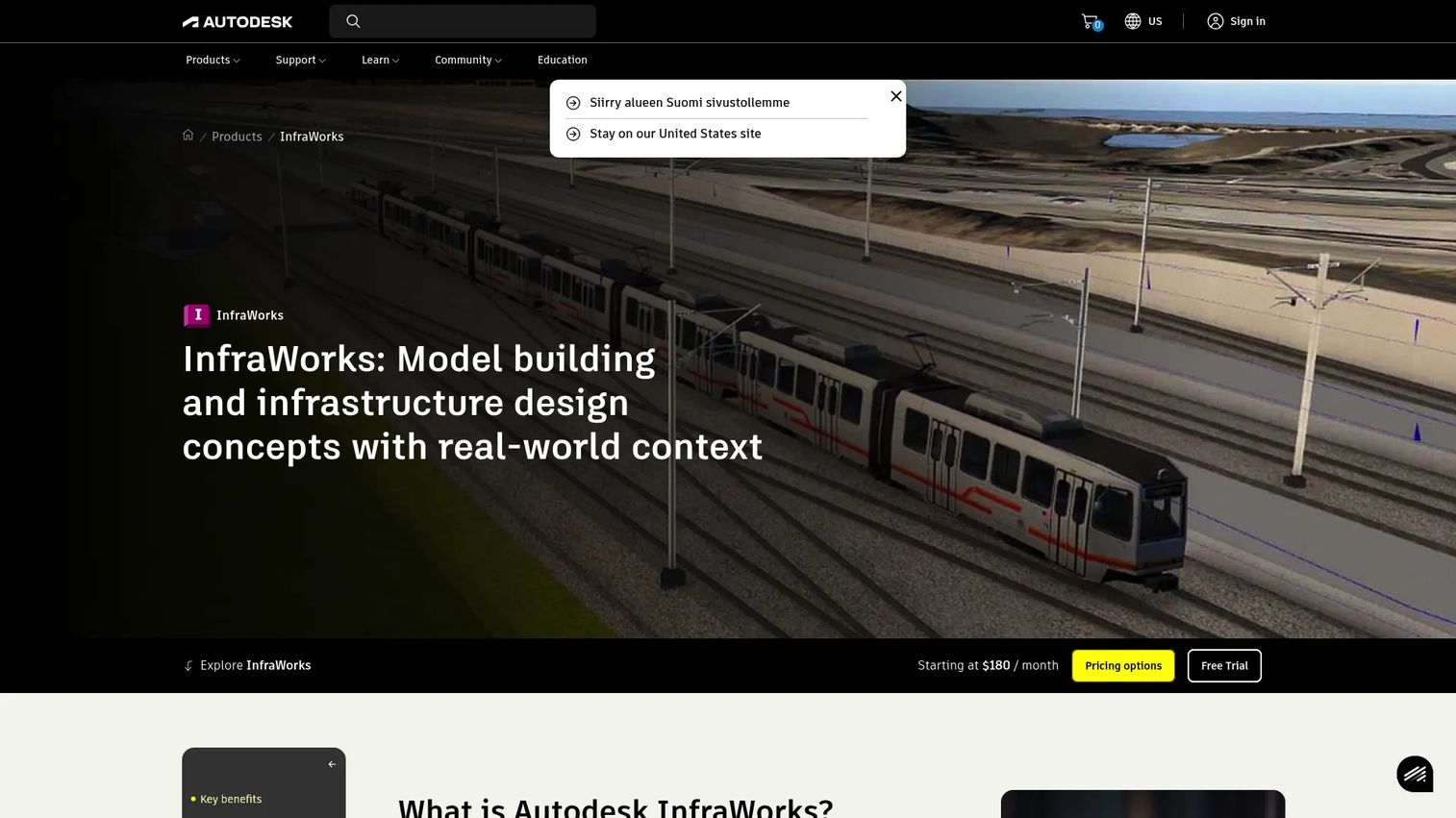 InfraWorks product page showing conceptual infrastructure design and visualization