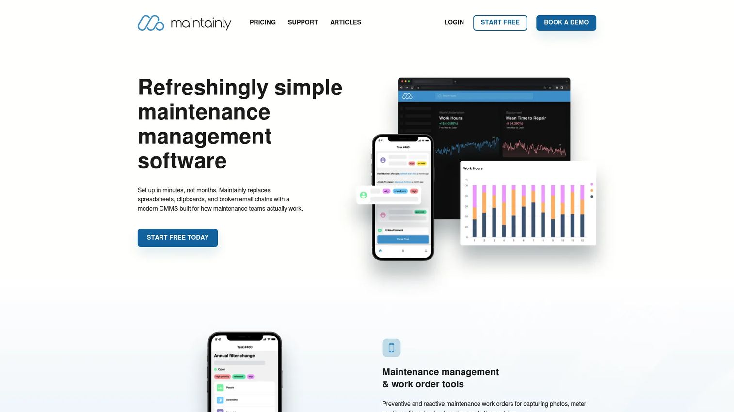 Maintainly CMMS software for work orders and asset tracking homepage