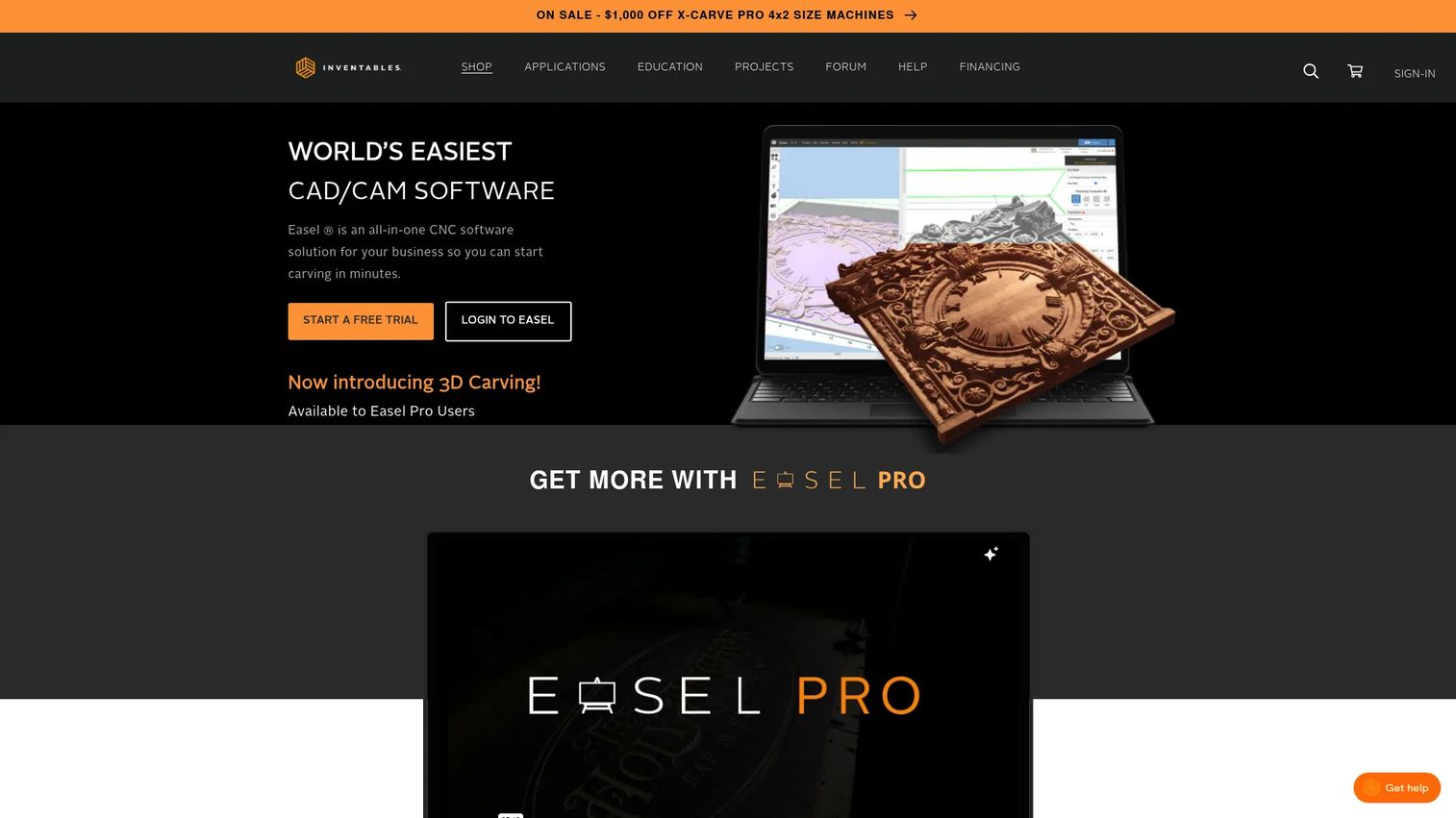 Easel browser-based CNC software homepage