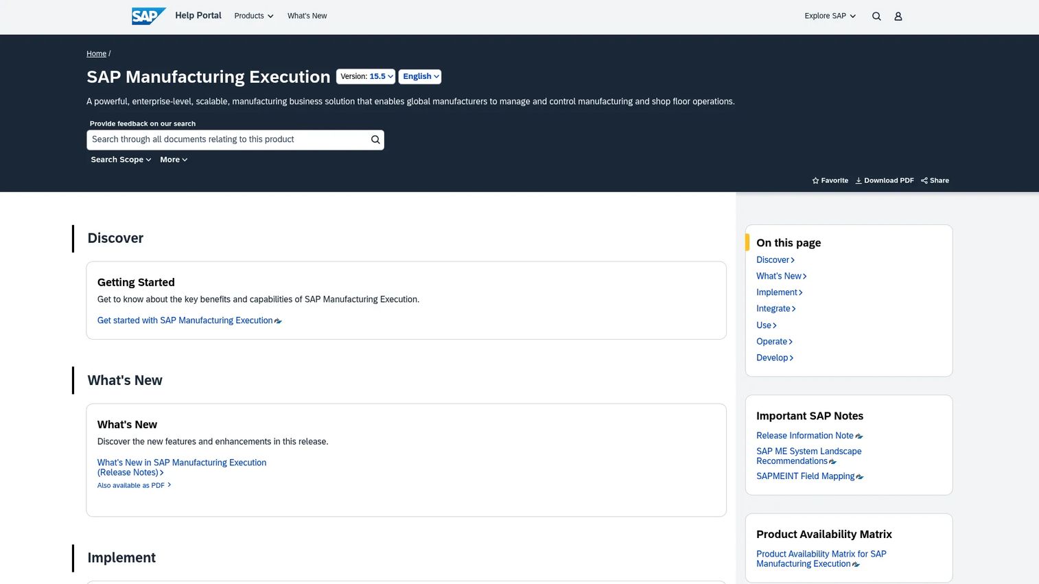 SAP Manufacturing Execution documentation page