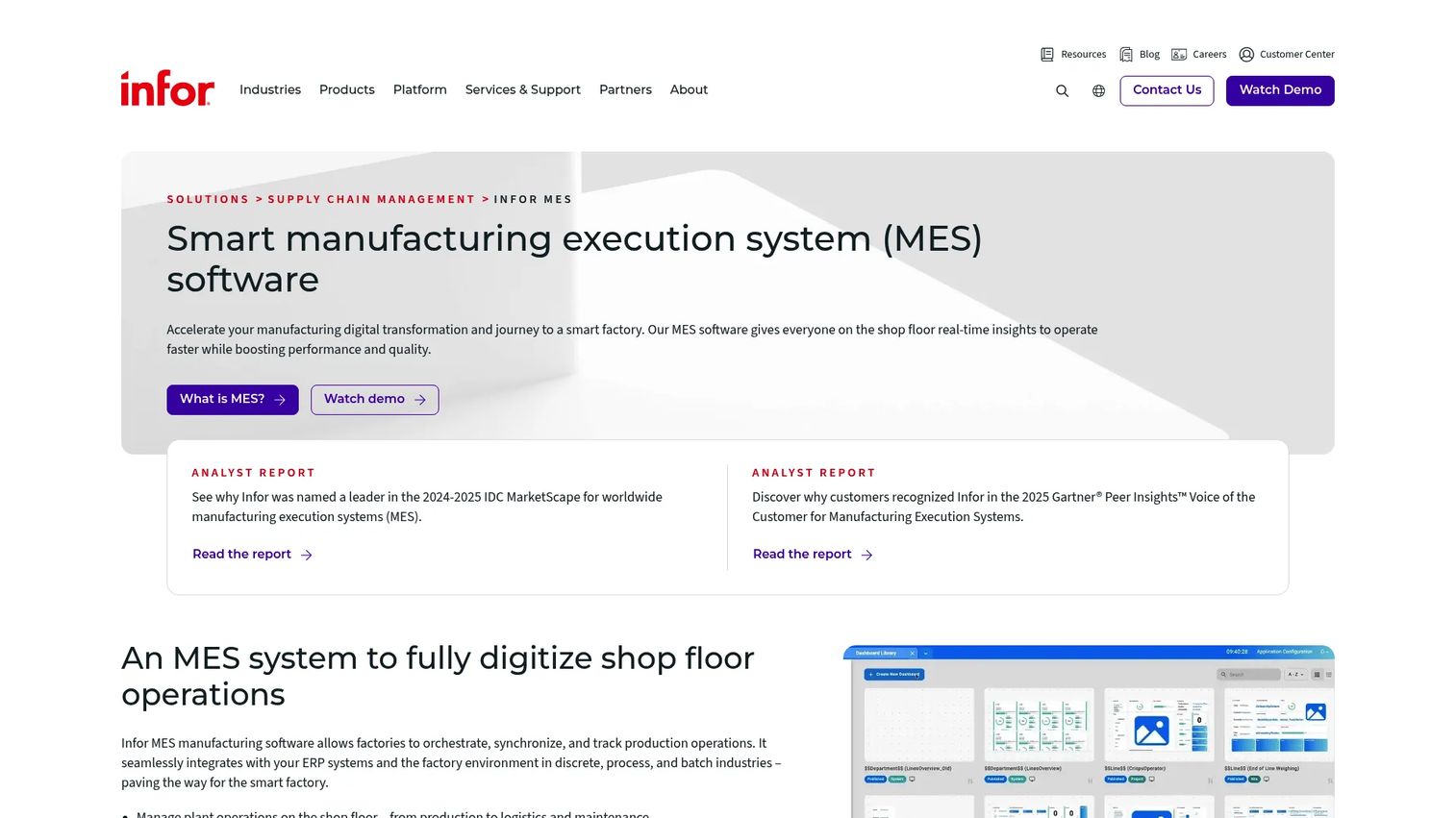 Infor MES product page