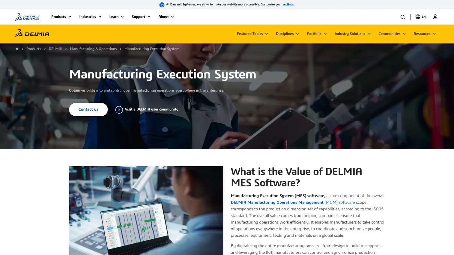 DELMIA Manufacturing Execution System product page