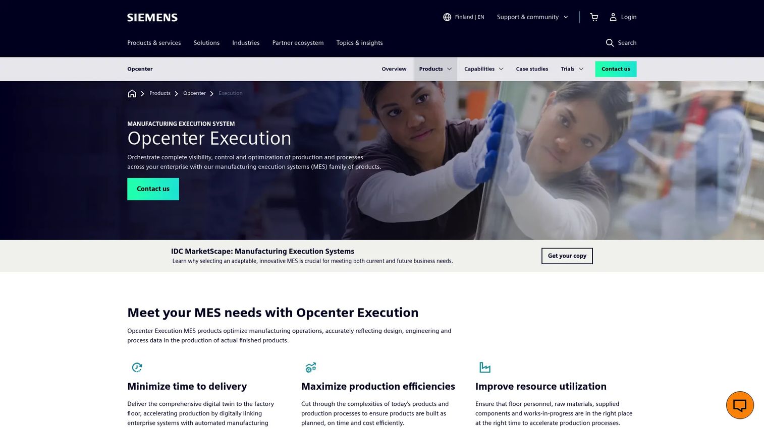 Siemens Opcenter Execution product page