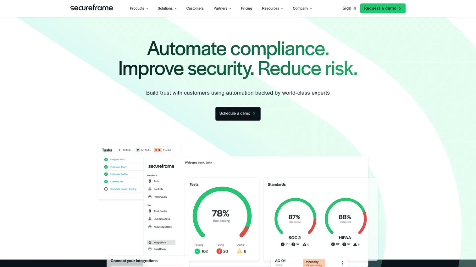 Secureframe security and compliance automation homepage