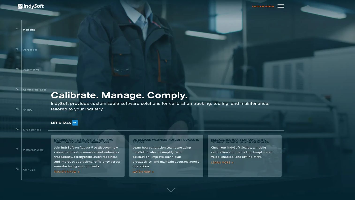 IndySoft calibration management software interface