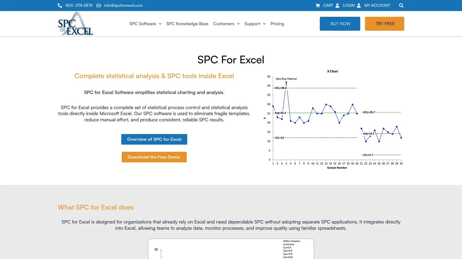 SPC for Excel homepage showing statistical process control tools inside Microsoft Excel