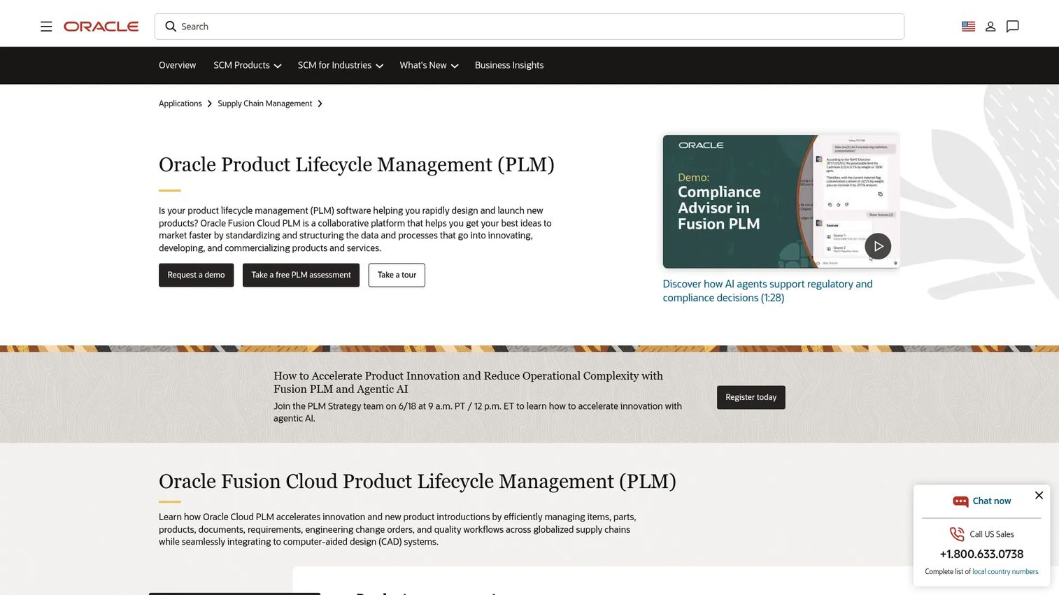 Oracle Cloud PLM product lifecycle management homepage