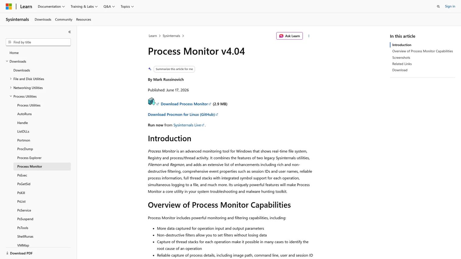 Process Monitor Windows activity monitor