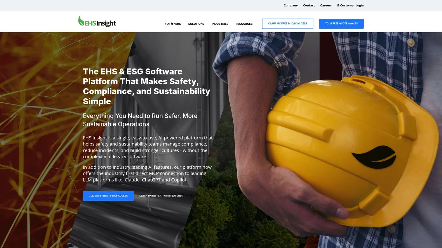 EHS Insight environmental health safety software homepage