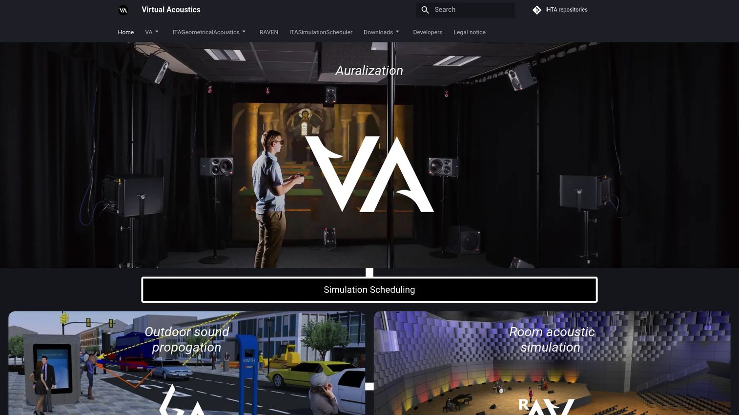 Virtual Acoustics homepage showing real-time auralization framework