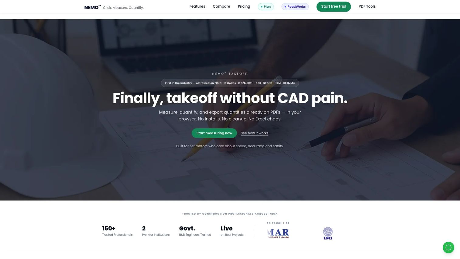 NEMO Takeoff browser-based construction takeoff and estimation platform homepage