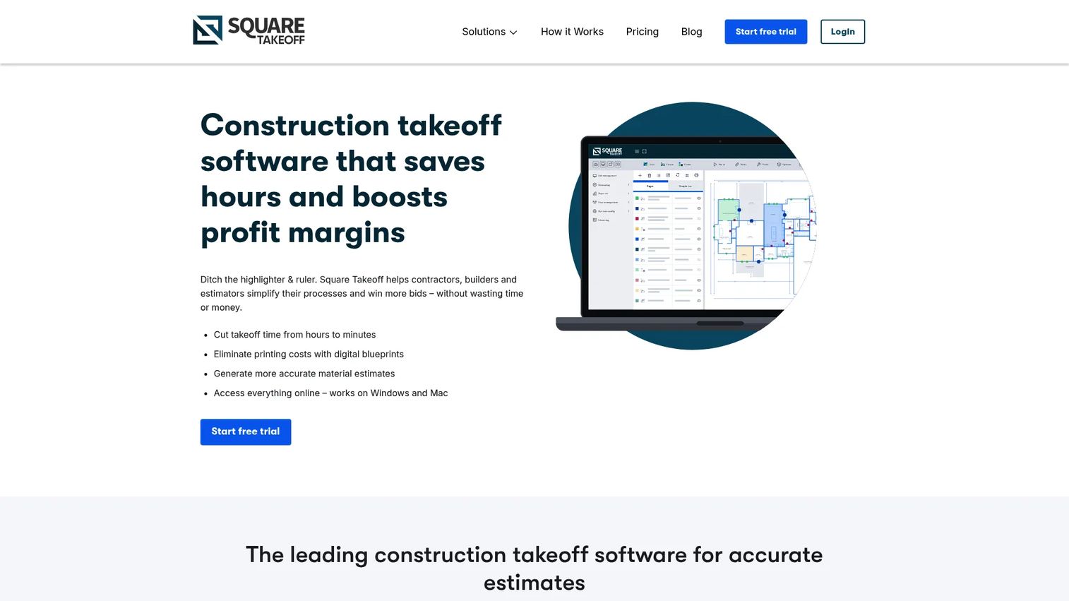 Square Takeoff cloud-based construction takeoff and estimating software homepage