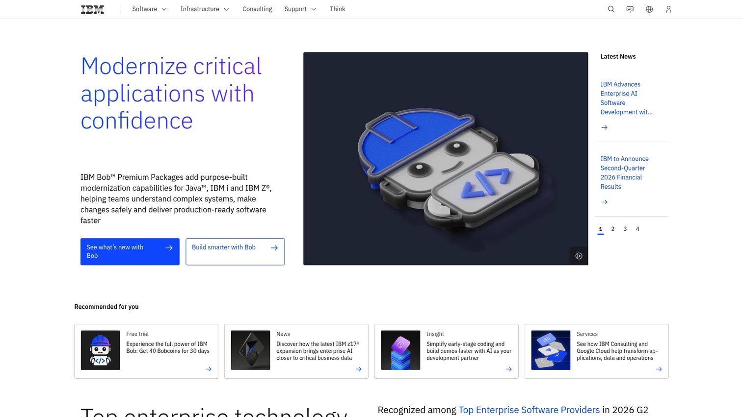 IBM enterprise software and cloud homepage