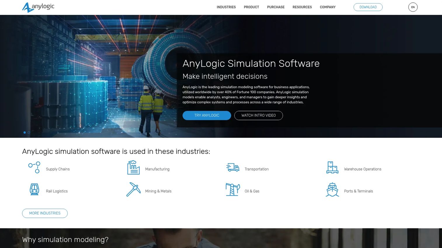 AnyLogic simulation modeling software homepage