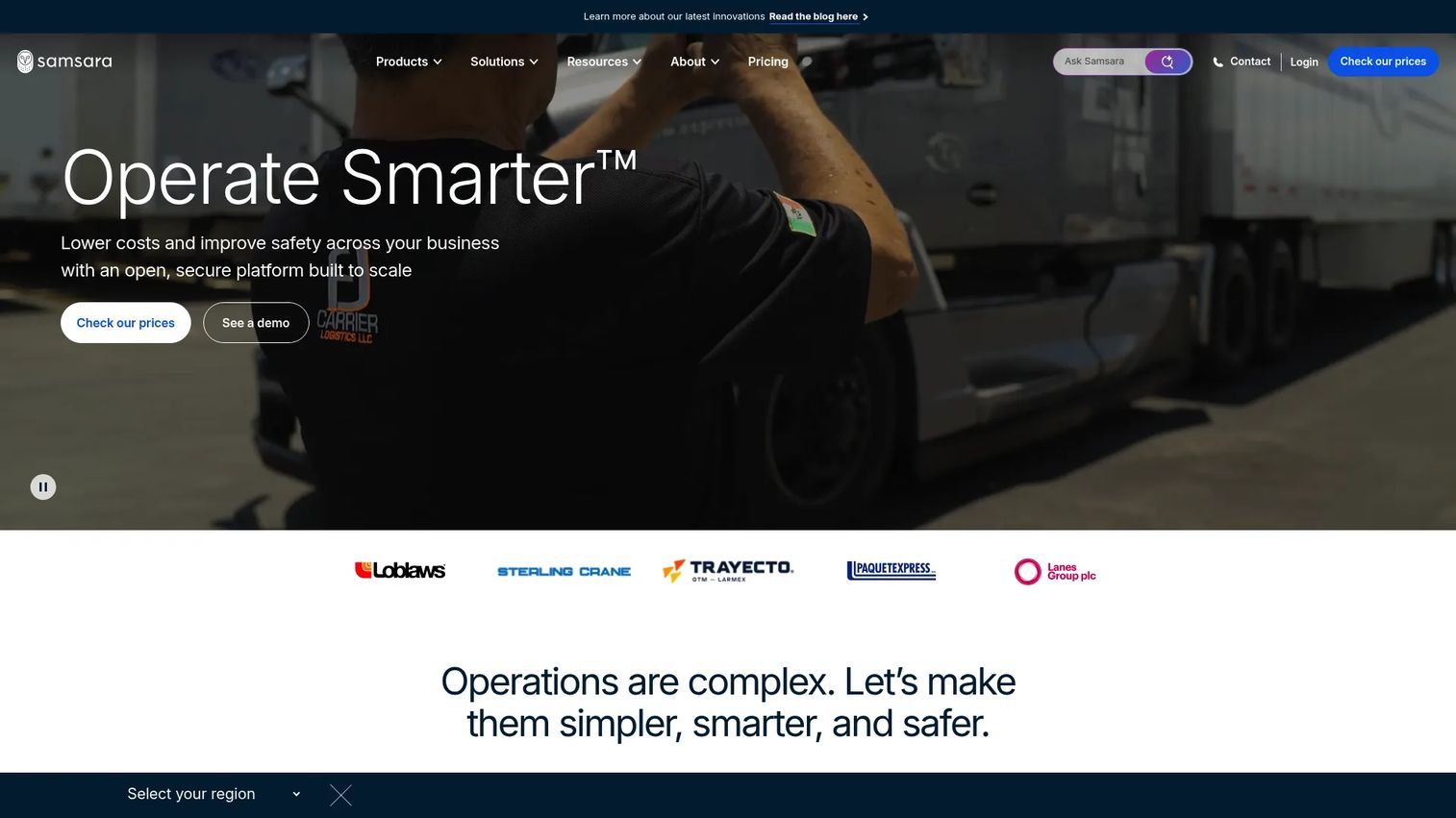 Samsara connected operations platform homepage