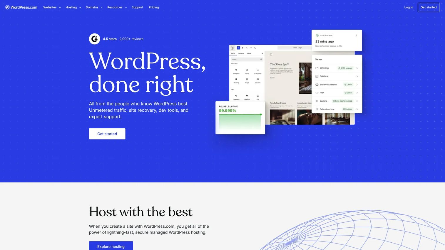 WordPress.com managed hosting homepage