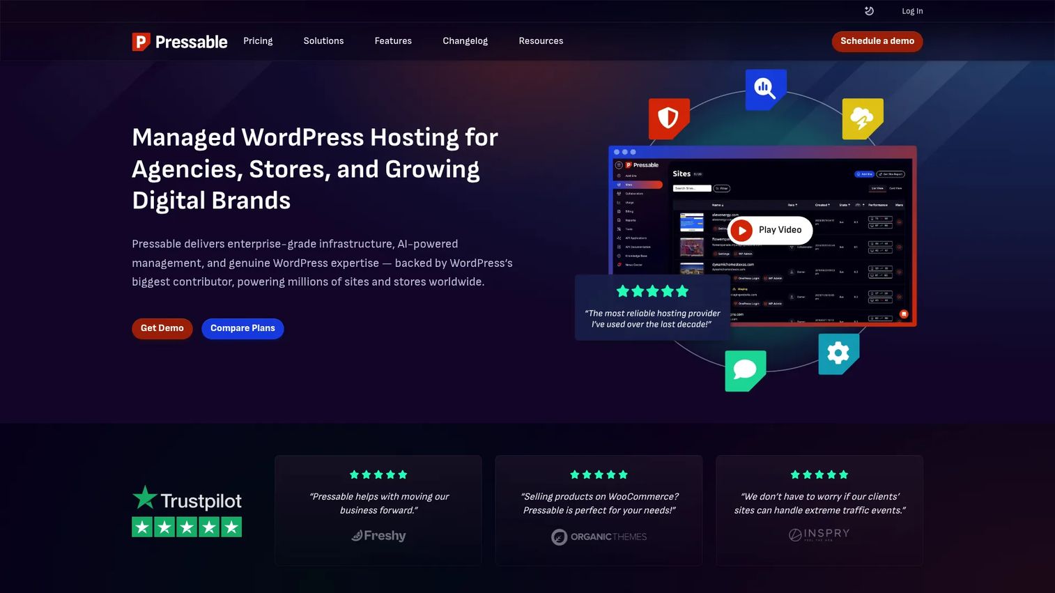 Pressable managed WordPress hosting homepage