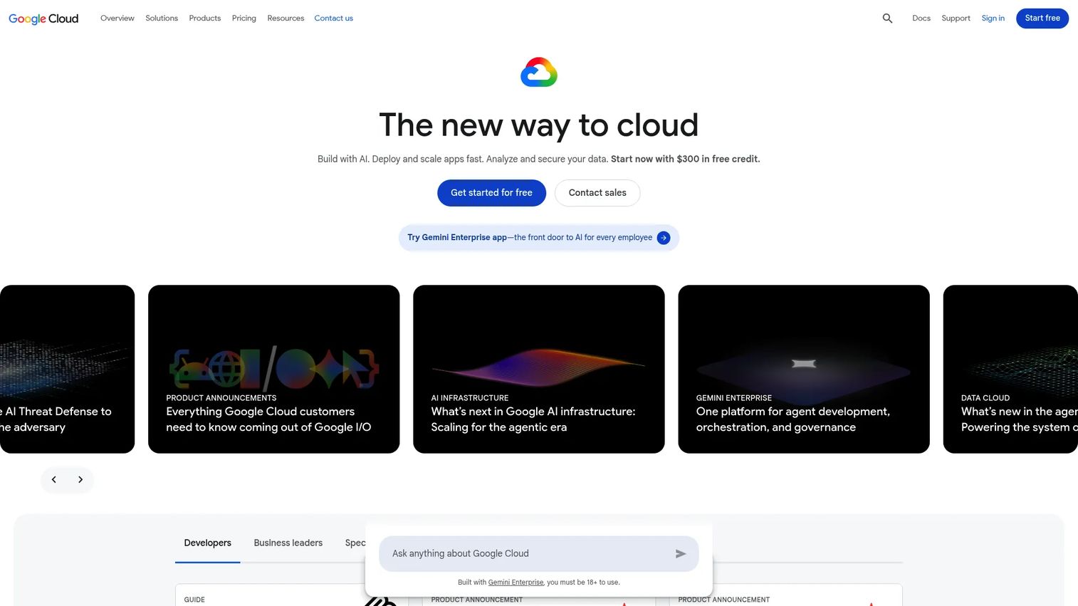 Google Cloud homepage screenshot