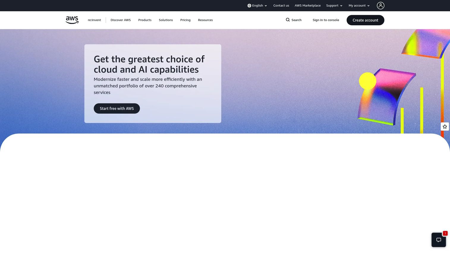 AWS homepage screenshot