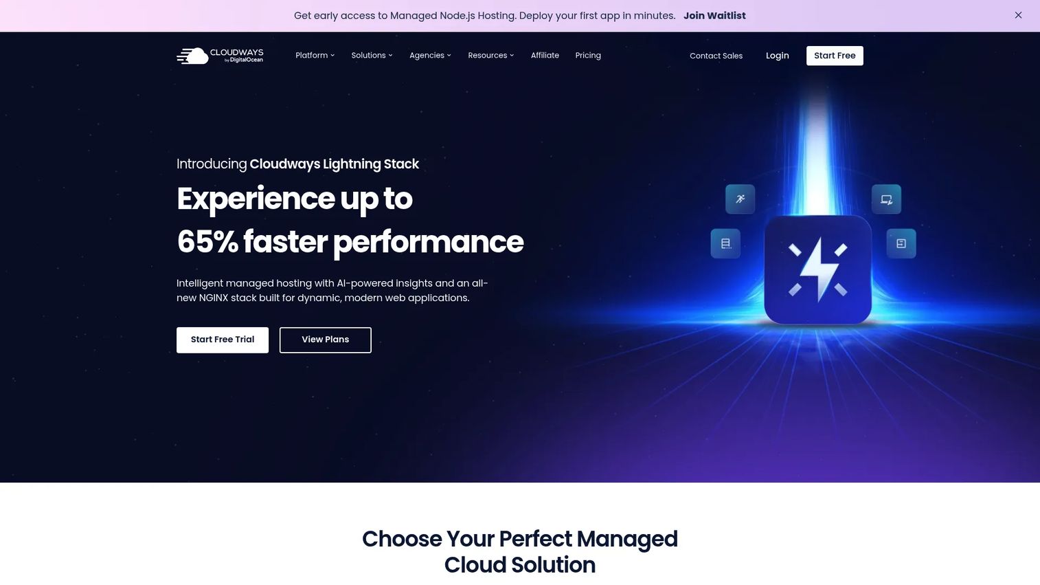 Cloudways managed cloud hosting homepage